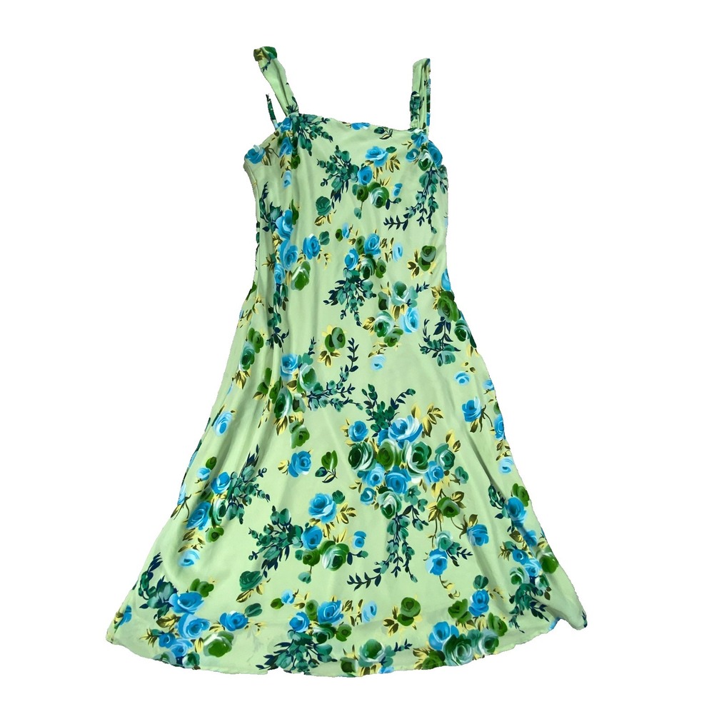 Samantha & Co. Fit & Flare Dress Womens 14 Green Floral Spaghetti Strap Cocktail